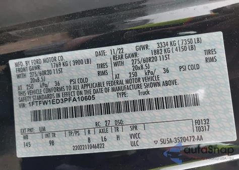 2023 Ford F-150 Platinum from USA, damaged, VIN 1FTFW1ED3PFA10605